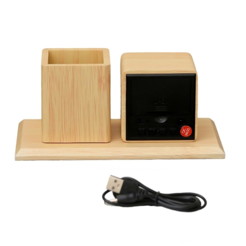 Wooden Alarm Clock with Pen Holder - Image 3