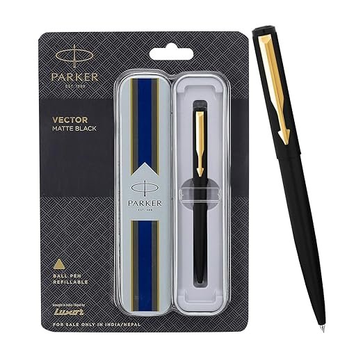 Parker Vector Matte Black Gold Trim Ball Pen