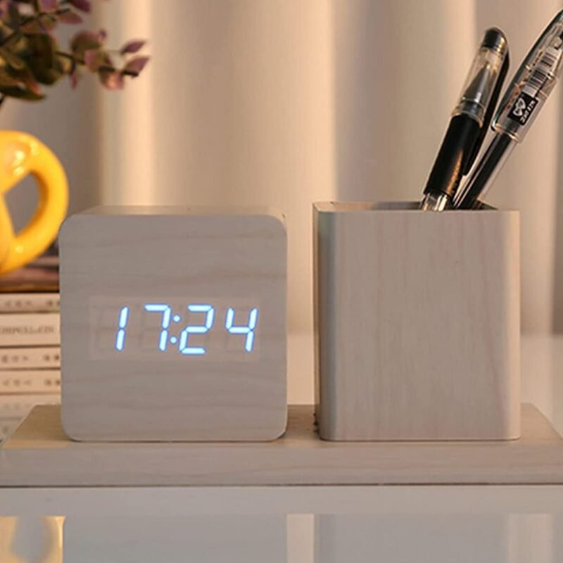 Wooden Alarm Clock with Pen Holder - Image 5