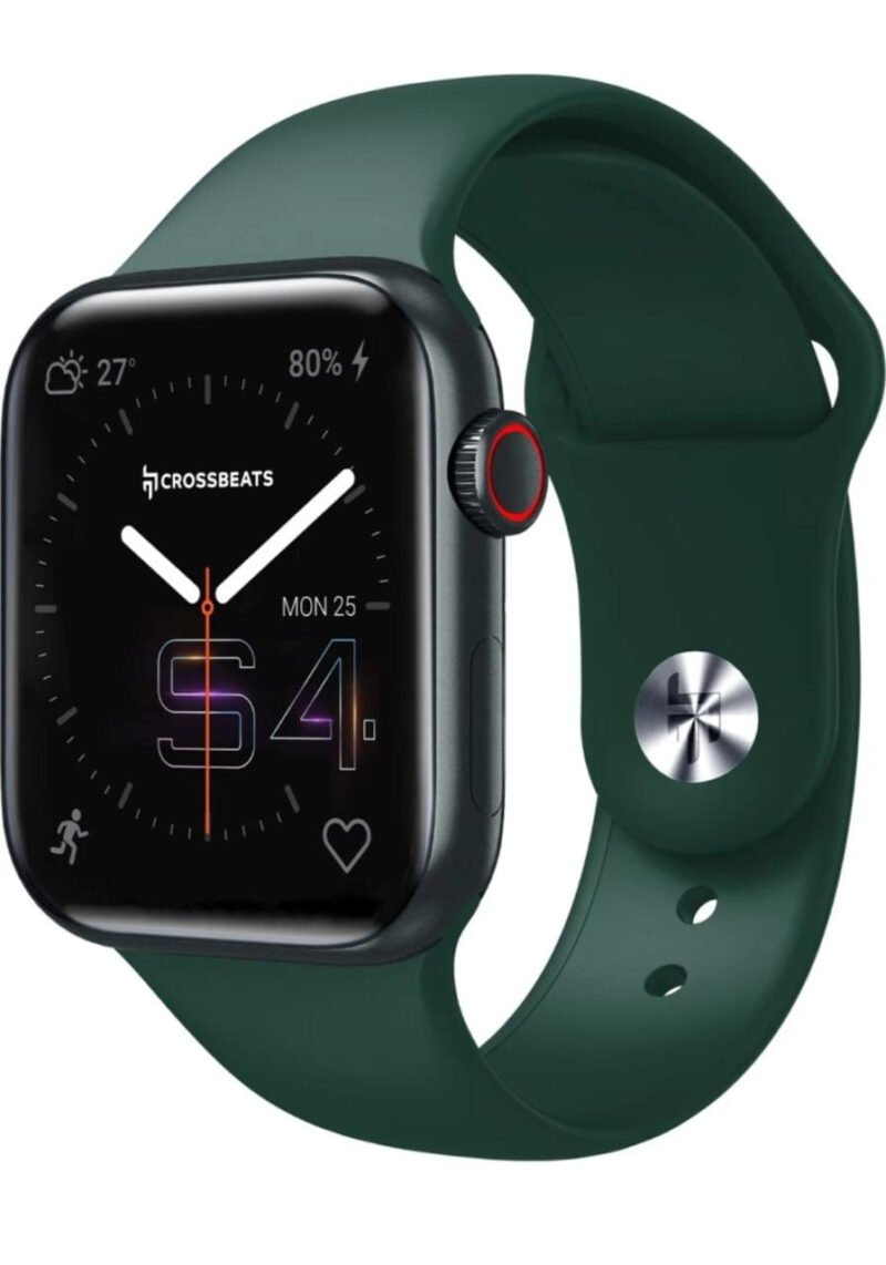 CrossBeats Ignite S4- 1.8” 3D curved, BT Calling, Blood glucose, Health & Fitness tracking Smartwatch (Green Strap, With Free Nylon Strap)