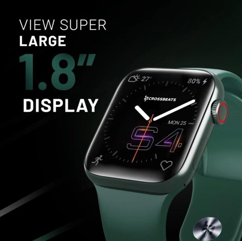 CrossBeats Ignite S4- 1.8” 3D curved, BT Calling, Blood glucose, Health & Fitness tracking Smartwatch (Green Strap, With Free Nylon Strap) - Image 2