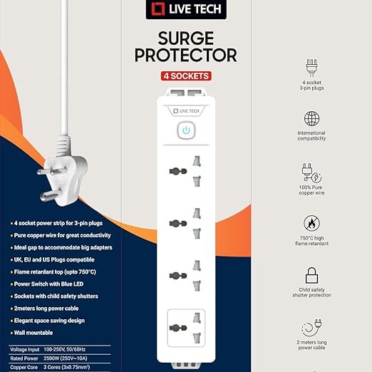 Live Tech Andre Wc01 4 Socket Surge Protecto - Image 3