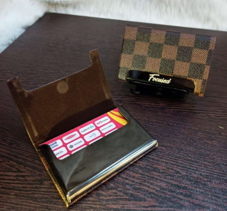 Brown Checks Pattern Card Holder
