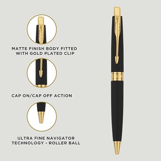 Parker Aster Matte Black |Gold Trim |Ball Pen - Image 4
