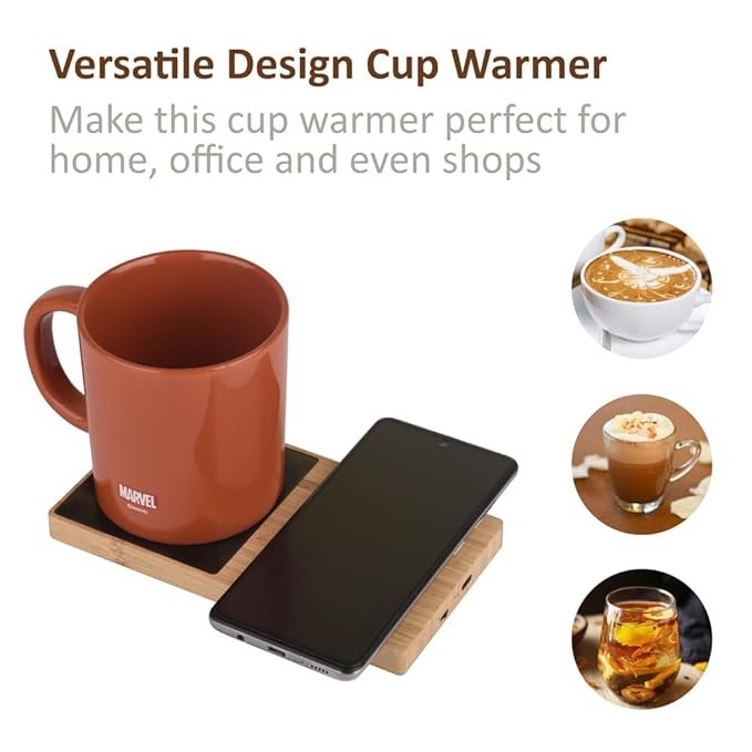 Wangari 15W Willow Bamboo 2-in-1 Multifunctional Wireless Charger with Cup Warmer - Image 4