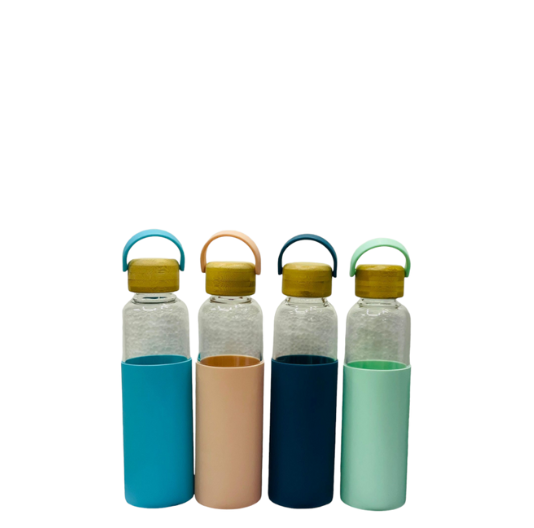 Glass bottle with a bamboo cap