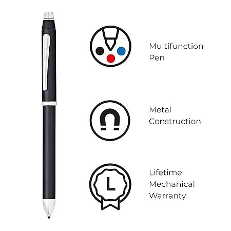 Cross Tech3+ Multifunction Pen with Stylus, Satin Black with Chrome - Image 3